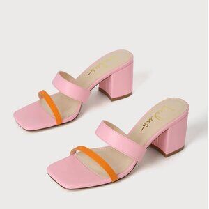 Lulu's Sylonee Pink and Orange Color Block High Heel Sandals 7.5